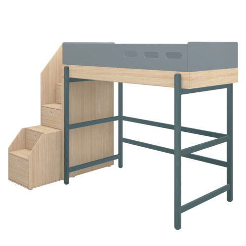 Letto sopraelevato Popsicle con scala contenitore
